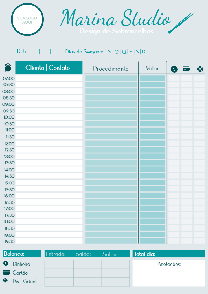 Ficha de Agendamento para Sobrancelhas Editável Online Ficha de Agendamento para Sobrancelhas Editável Online
