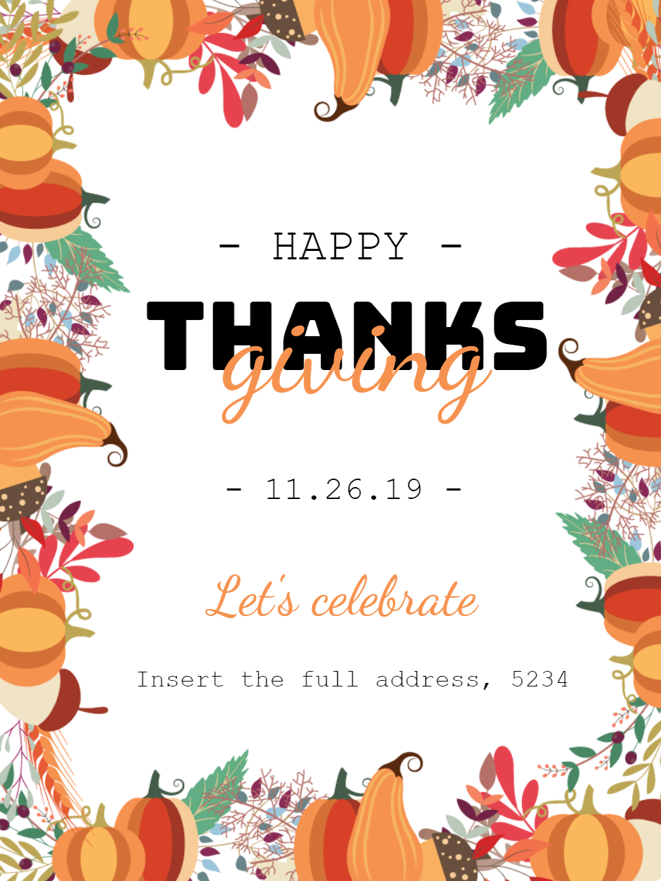 Editable Thanksgiving Invitation with Pumpkins and Leaves Editable Thanksgiving Invitation with Pumpkins and Leaves