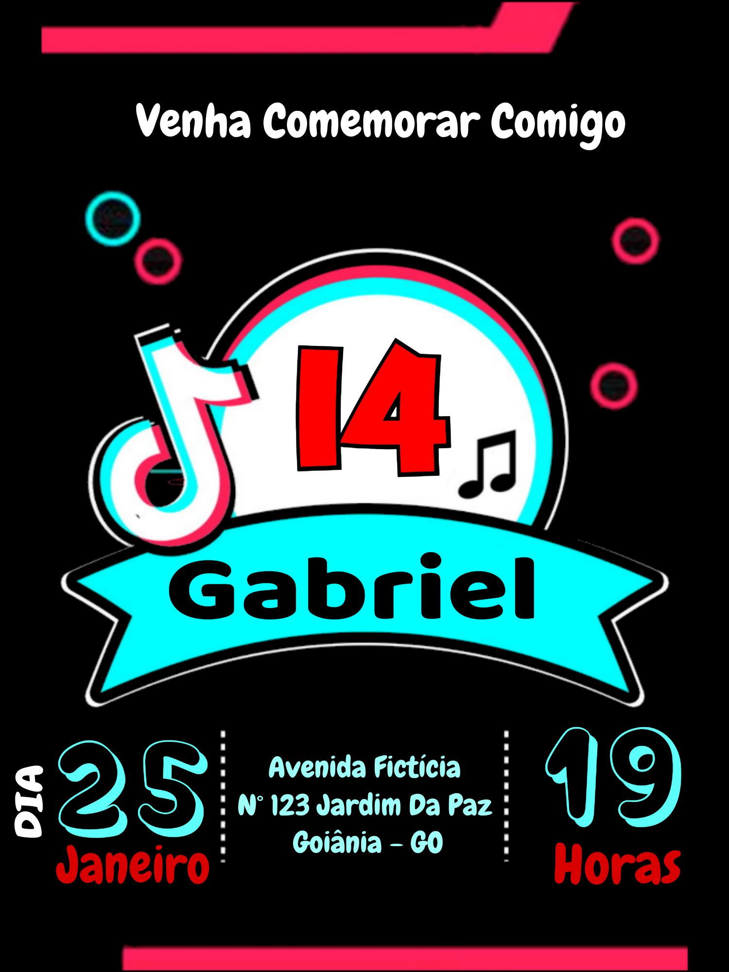 Convite de Aniversário Tik Tok com Música para Editar Online Convite de Aniversário Tik Tok com Música para Editar Online