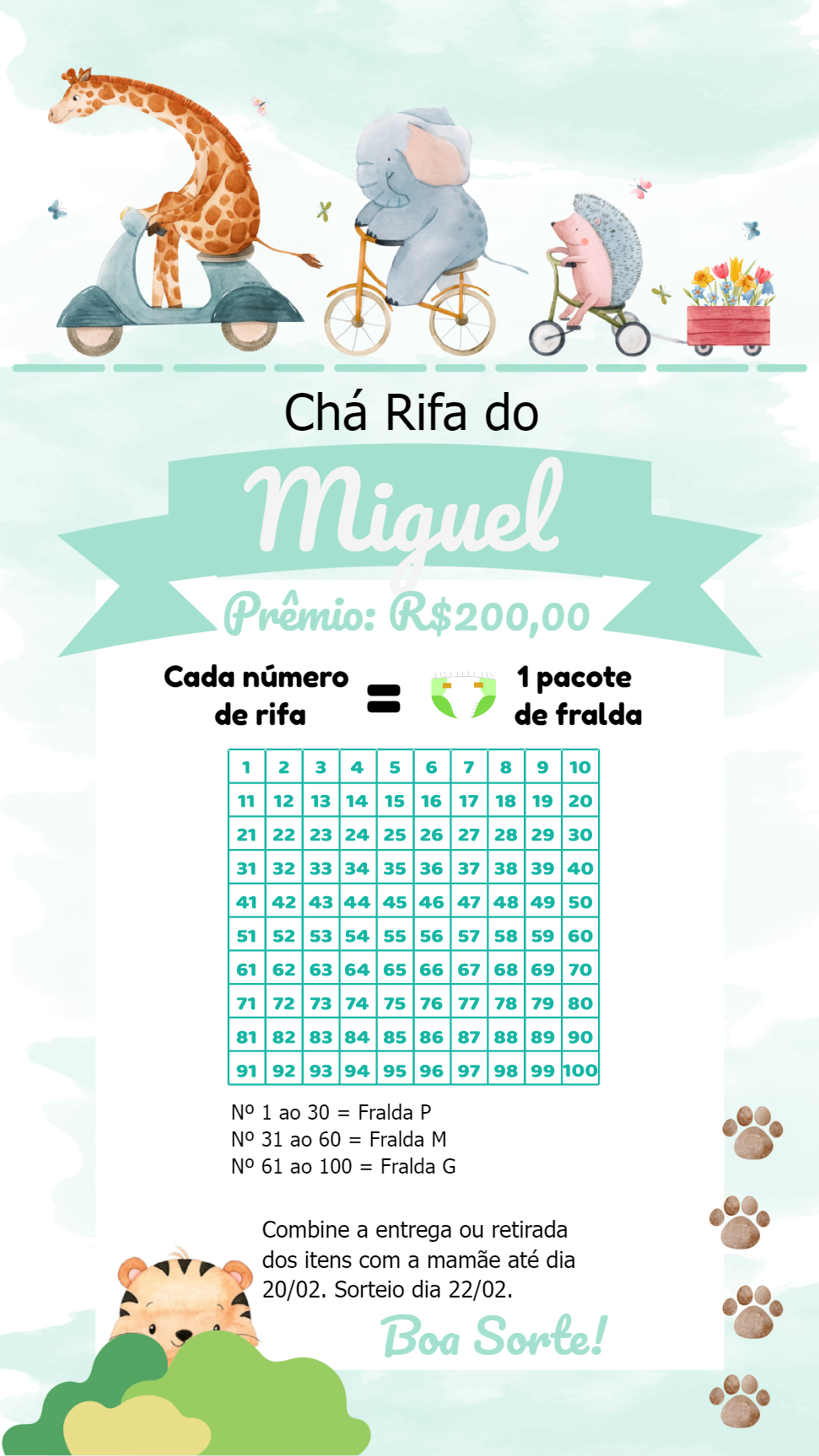 Rifa Chá de Bebê Safari com Animais Fofos para Editar Online Rifa Chá de Bebê Safari com Animais Fofos para Editar Online