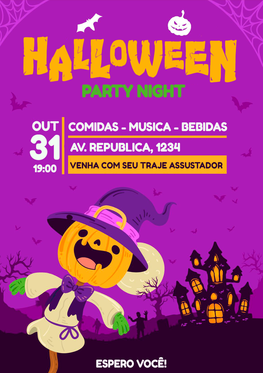 Convite de Halloween Assustador com Abóbora para Editar Online Convite de Halloween Assustador com Abóbora para Editar Online