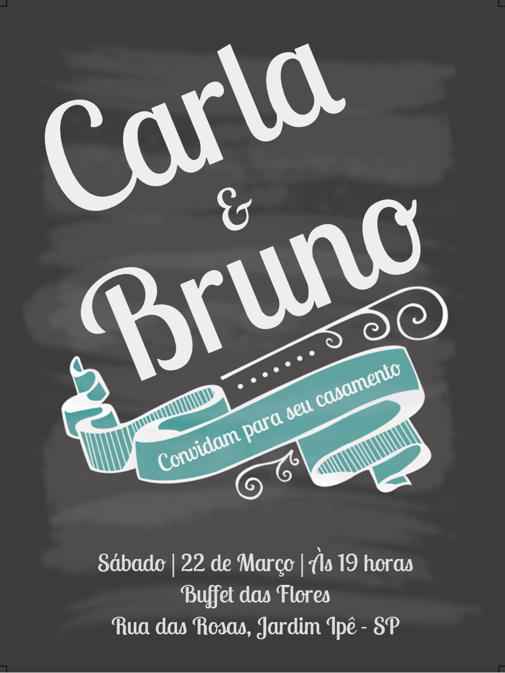 Convite de Casamento Chalkboard Rústico para Editar Online