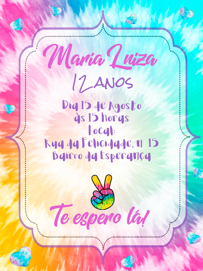 Convite de Aniversário Tie Dye Colorido para Editar Online Convite de Aniversário Tie Dye Colorido para Editar Online