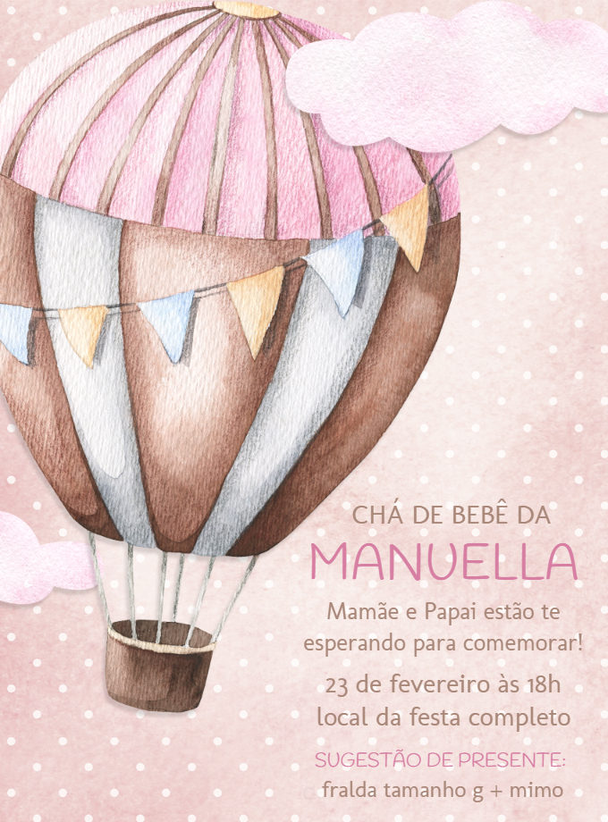 Convite Chá de Bebê Balão Aquarela para Editar Online Convite Chá de Bebê Balão Aquarela para Editar Online