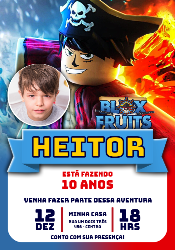 Convite Aniversário Blox Fruits com Foto para Editar Online Convite Aniversário Blox Fruits com Foto para Editar Online