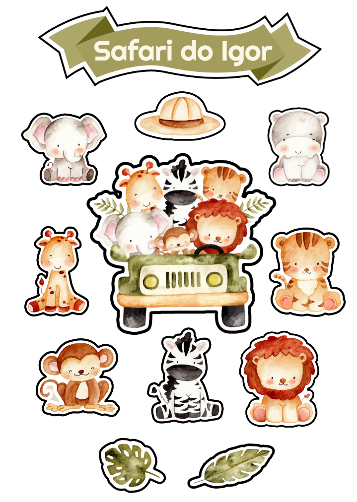 Topo de Bolo Festa Safari com Animais para Editar e Imprimir Topo de Bolo Festa Safari com Animais para Editar e Imprimir