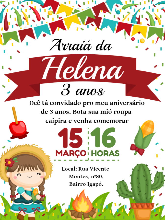 Convite Aniversário Festa Junina Menina para Editar Online Convite Aniversário Festa Junina Menina para Editar Online