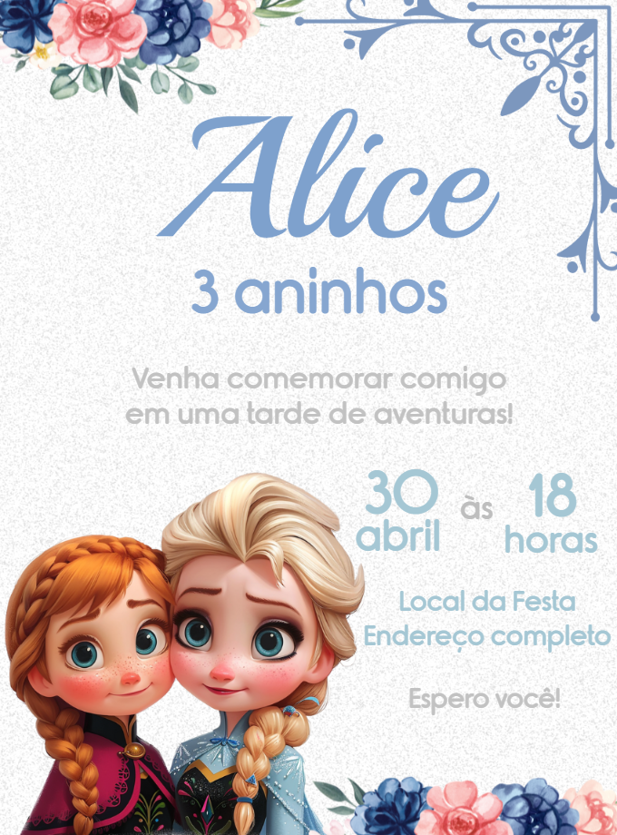 Convite de Aniversário Frozen com as Irmãs para Editar Online Convite de Aniversário Frozen com as Irmãs para Editar Online