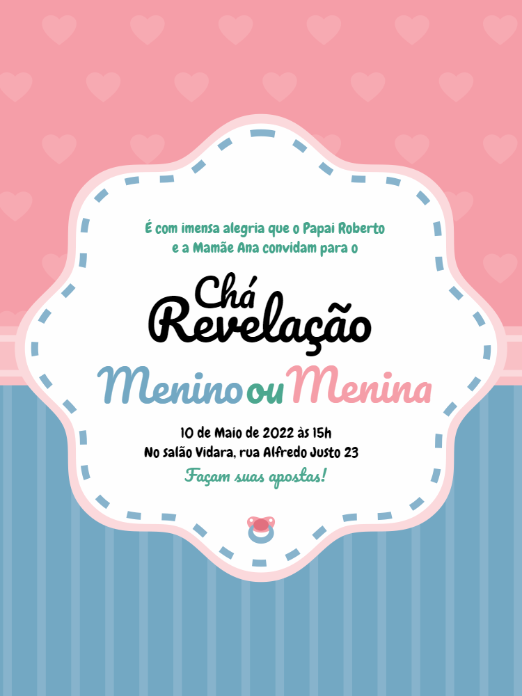 Convite Chá Revelação Menino ou Menina Editável Online Convite Chá Revelação Menino ou Menina Editável Online
