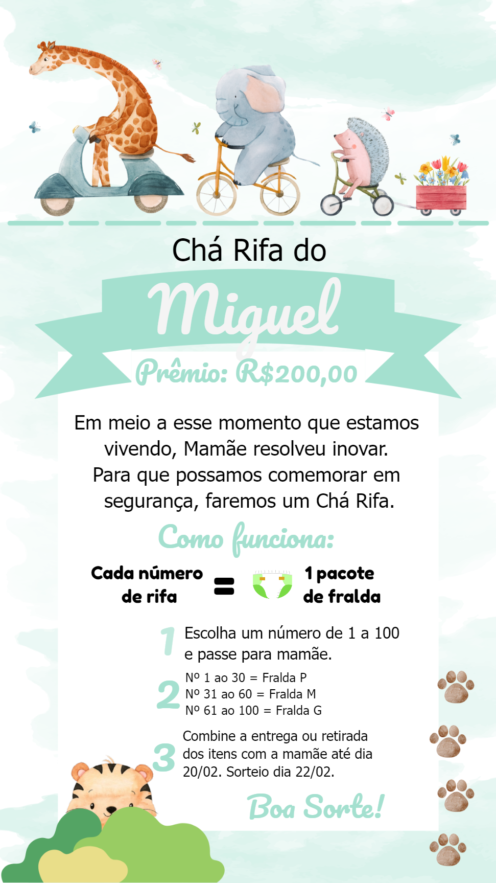 Convite Chá Rifa Safari com Animais para Editar Online Convite Chá Rifa Safari com Animais para Editar Online