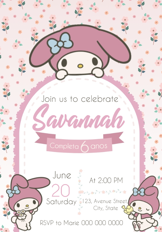 My Melody Birthday Invitation Template to Edit Online My Melody Birthday Invitation Template to Edit Online