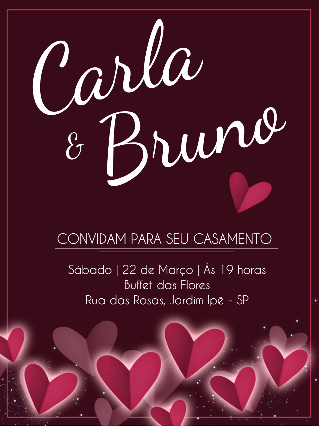Convite de Casamento com Corações Românticos para Editar Convite de Casamento com Corações Românticos para Editar