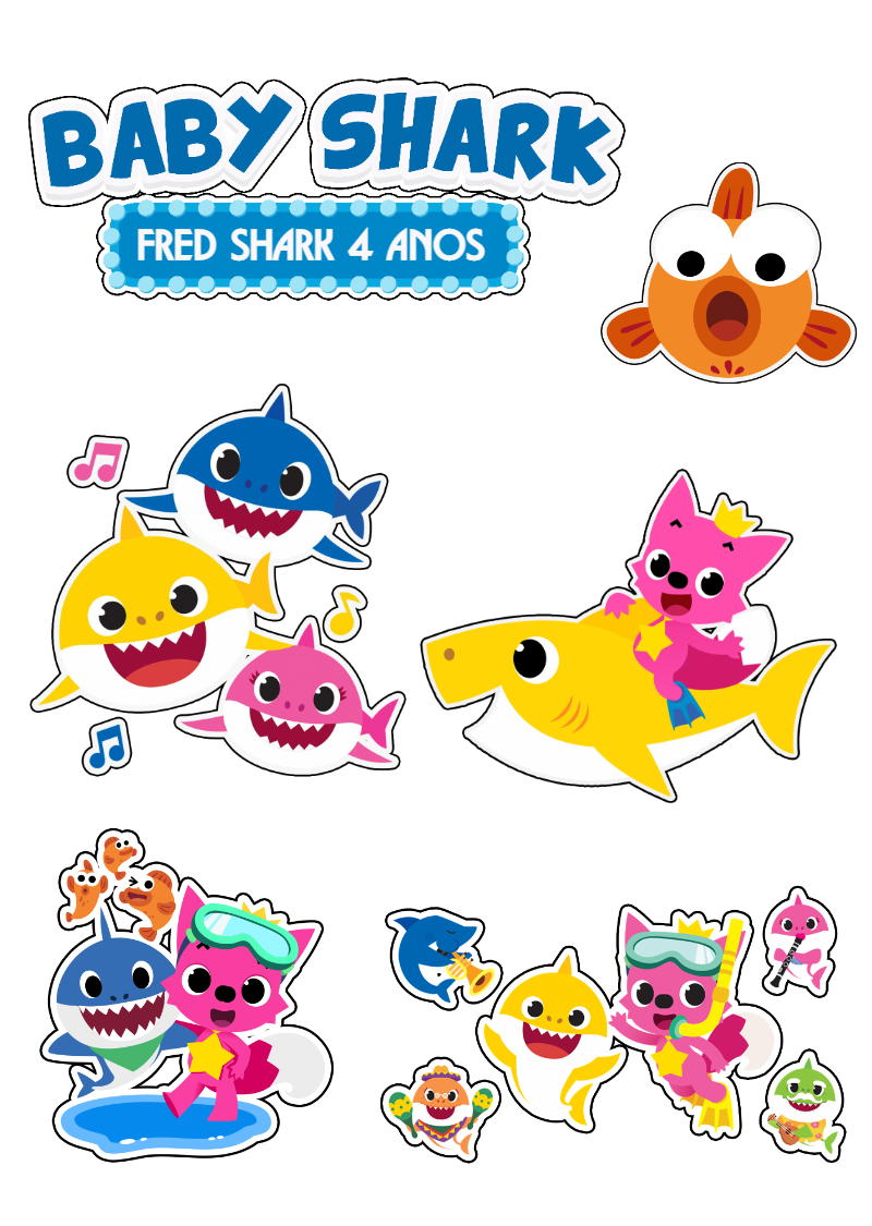 Topo de Bolo Baby Shark Editável para Aniversário para Imprimir Topo de Bolo Baby Shark Editável para Aniversário para Imprimir