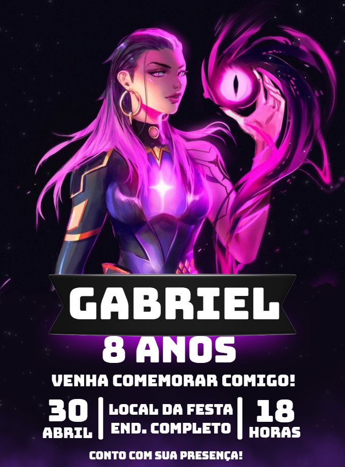 Convite de Aniversário Reyna Valorant para Editar Online Convite de Aniversário Reyna Valorant para Editar Online
