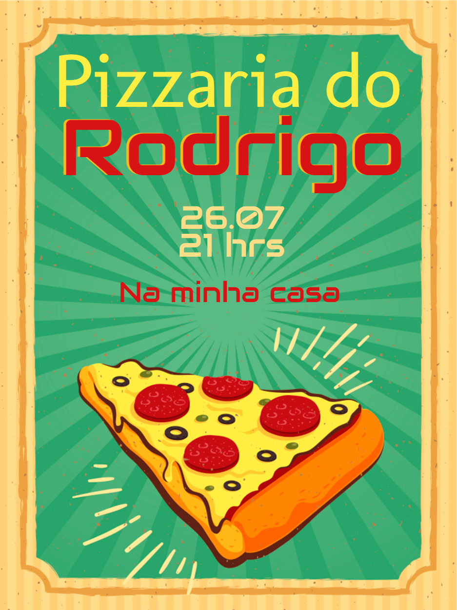 Convite de Aniversário Pizzaria Retrô para Editar Online Convite de Aniversário Pizzaria Retrô para Editar Online