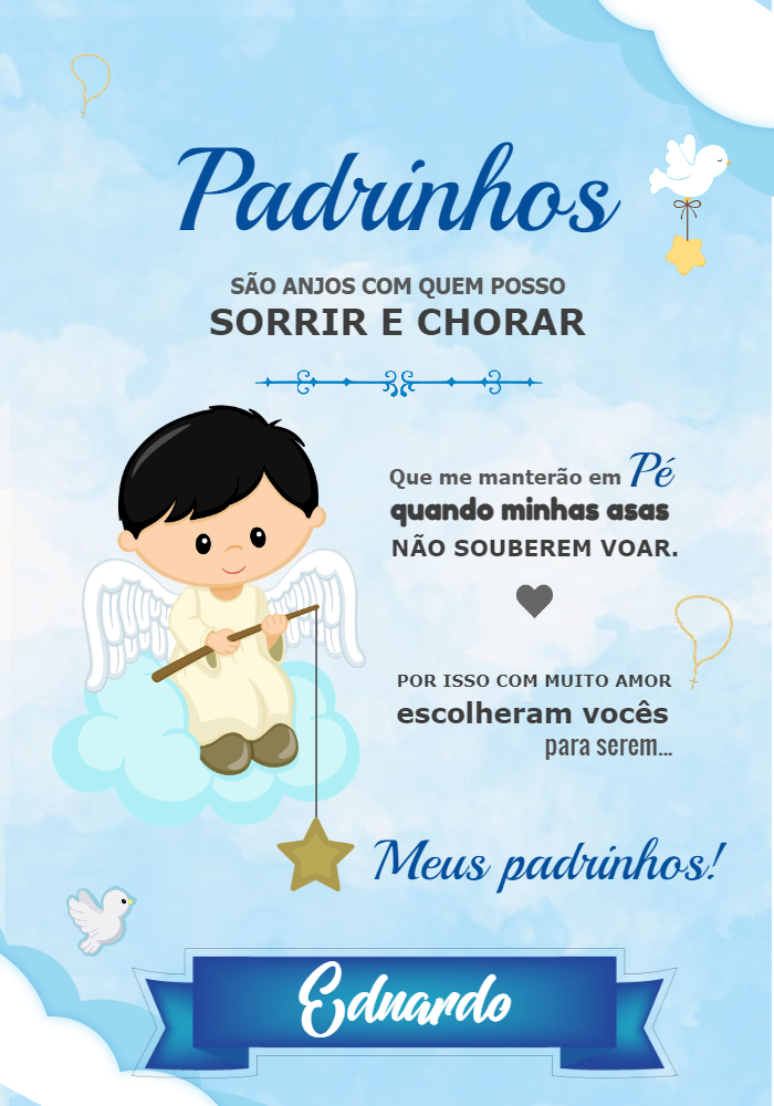 Convite Padrinhos de Batismo com Anjinho para Editar Online Convite Padrinhos de Batismo com Anjinho para Editar Online