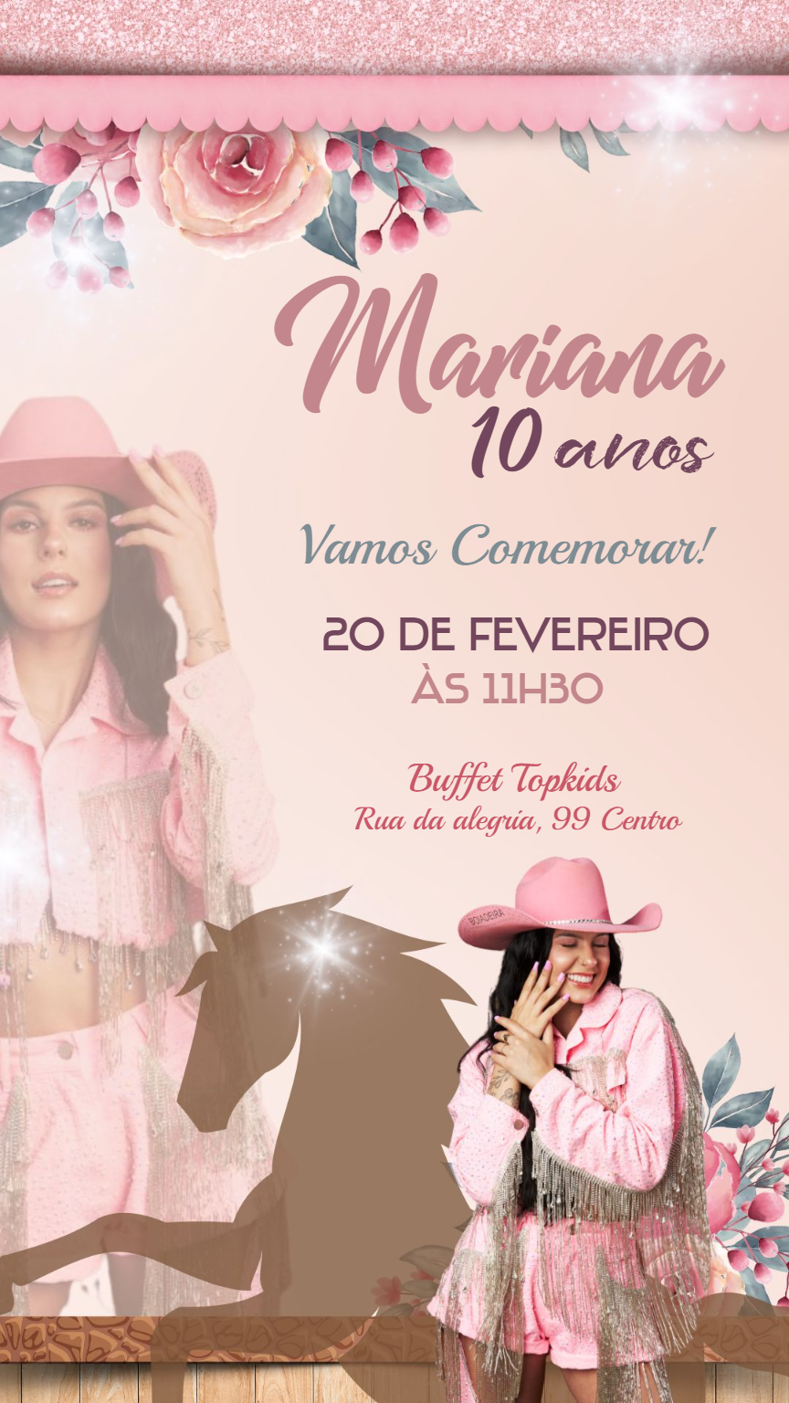 Convite Aniversário Boiadeira Ana Castela para Editar Convite Aniversário Boiadeira Ana Castela para Editar