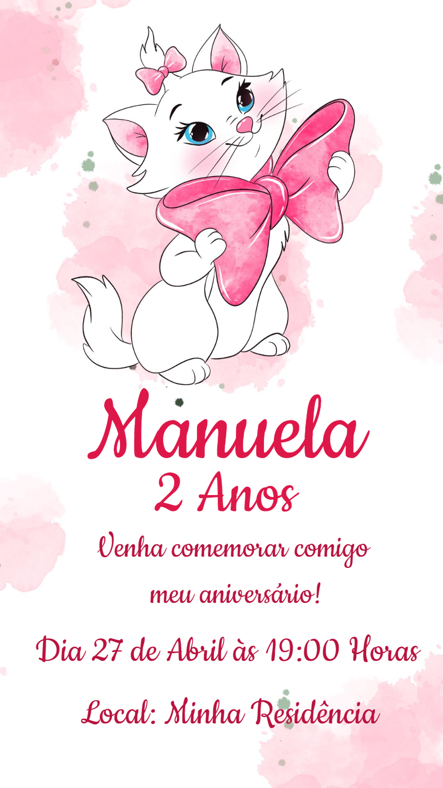Convite Aniversário Gatinha Marie para Editar Online Convite Aniversário Gatinha Marie para Editar Online