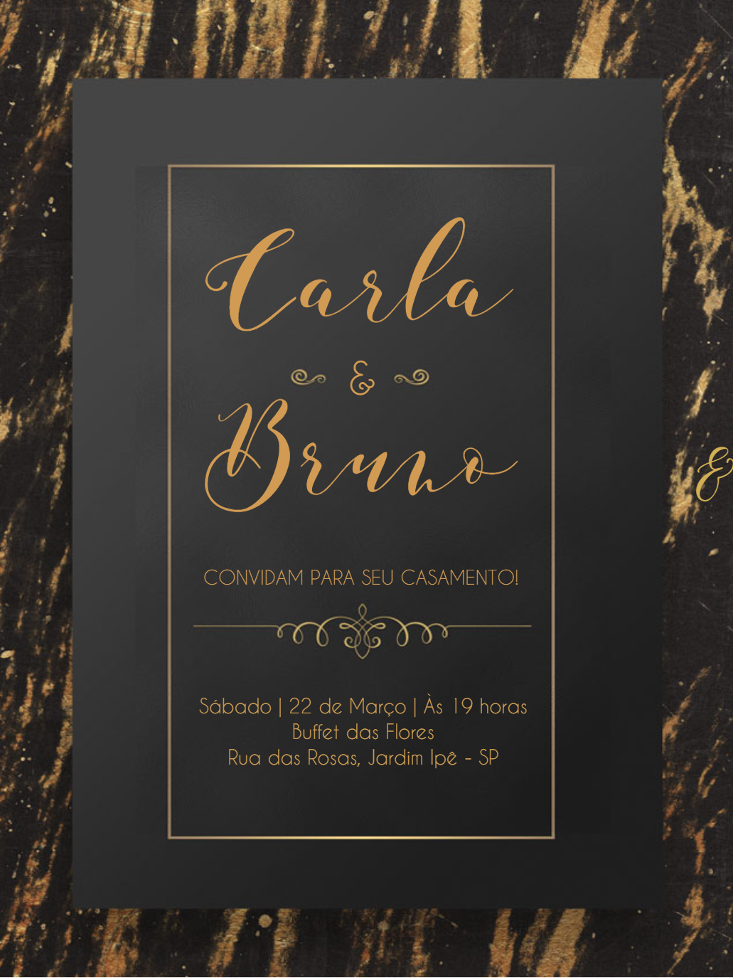 Convite de Casamento Elegante Preto e Dourado para Editar Convite de Casamento Elegante Preto e Dourado para Editar