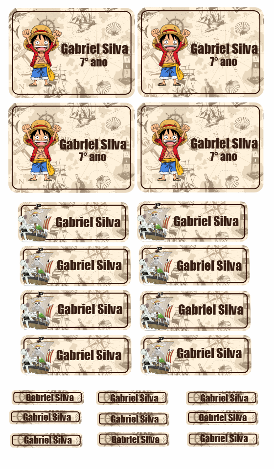 Etiquetas Escolares One Piece para Editar e Imprimir Etiquetas Escolares One Piece para Editar e Imprimir