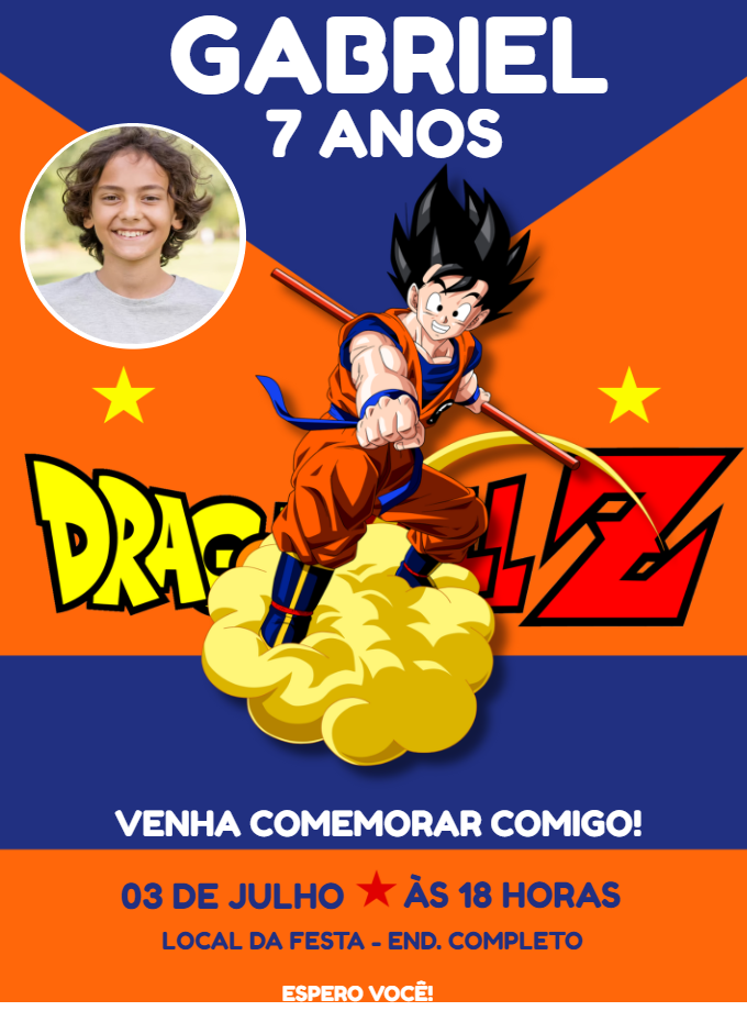 Convite Aniversário Dragon Ball Z com Foto para Editar Online Convite Aniversário Dragon Ball Z com Foto para Editar Online