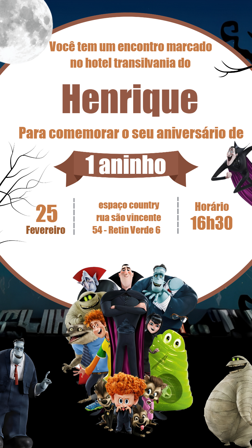 Convite Aniversário Hotel Transilvânia com Personagens para Editar Convite Aniversário Hotel Transilvânia com Personagens para Editar