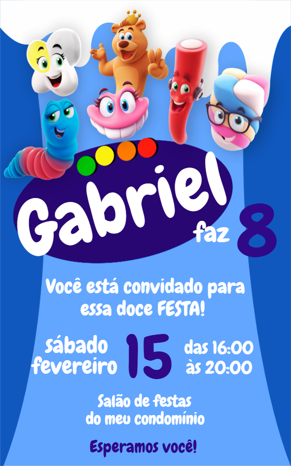 Convite de Aniversário Tema Doces e Guloseimas para Editar Convite de Aniversário Tema Doces e Guloseimas para Editar