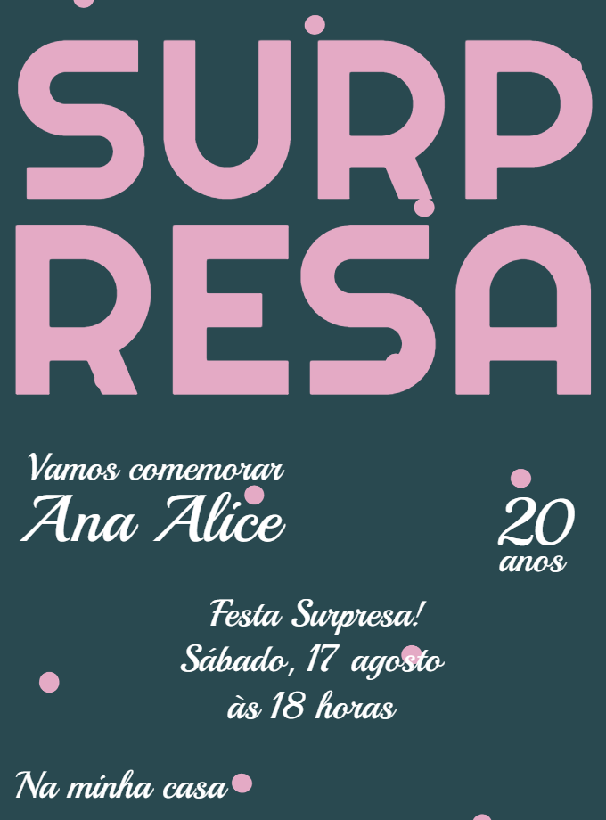 Convite de Festa Surpresa Moderno Rosa e Verde para Editar Convite de Festa Surpresa Moderno Rosa e Verde para Editar