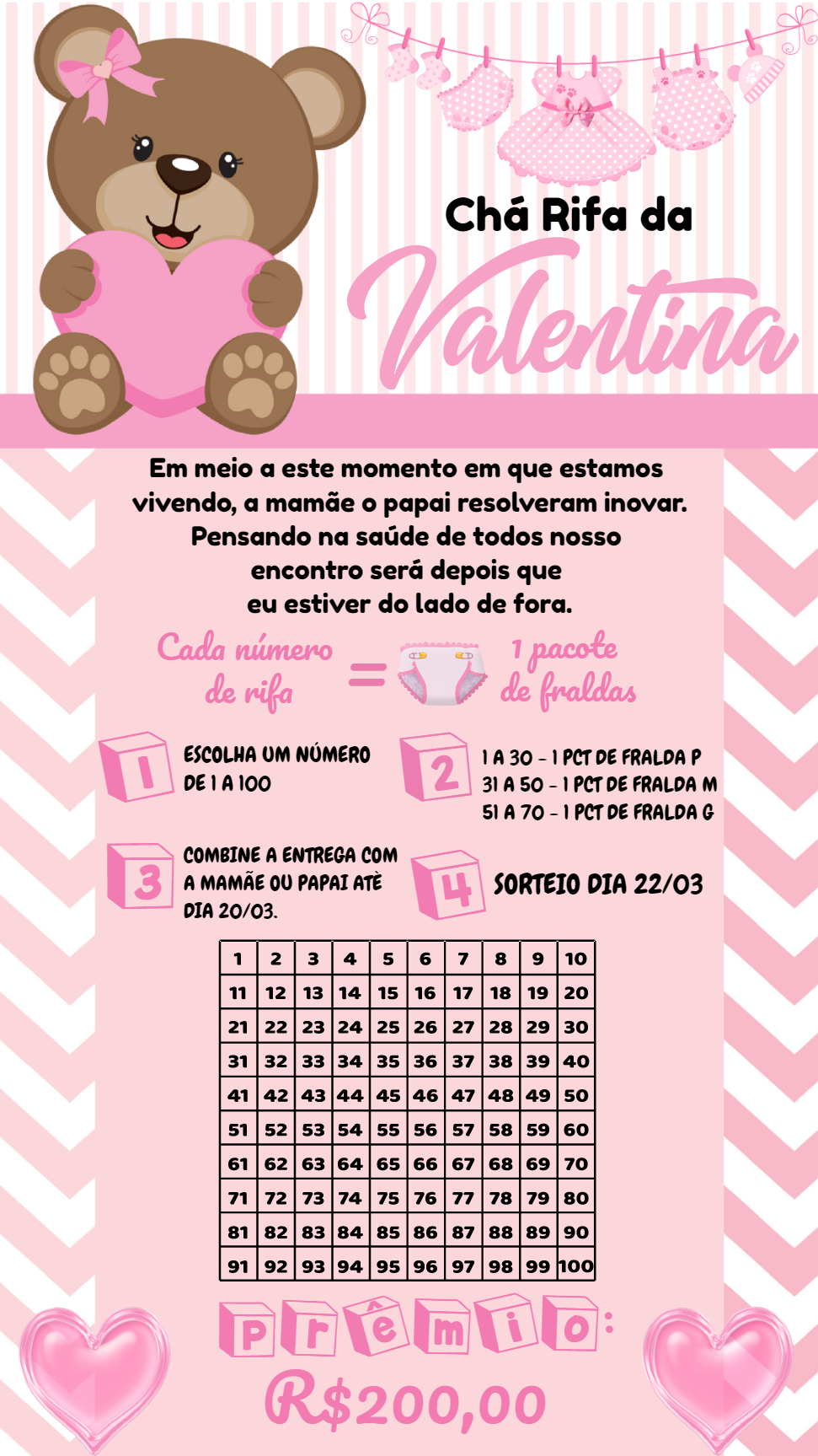 Convite Chá Rifa Ursinha Rosa para Editar e Imprimir Convite Chá Rifa Ursinha Rosa para Editar e Imprimir