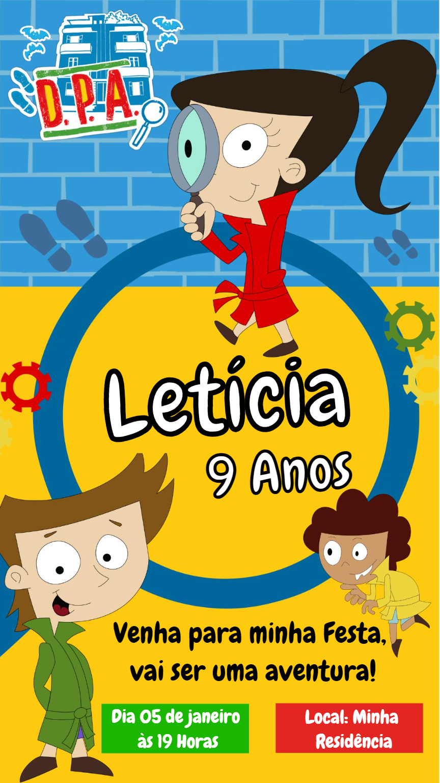 Convite de Aniversário D.P.A. Detetives do Prédio Azul para Editar Convite de Aniversário D.P.A. Detetives do Prédio Azul para Editar