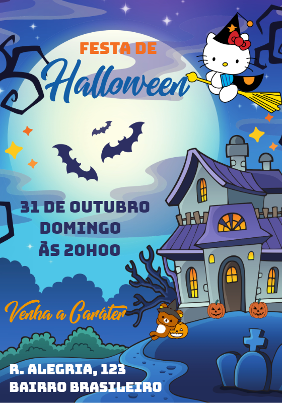 Convite Festa Halloween Hello Kitty para Editar Online Convite Festa Halloween Hello Kitty para Editar Online