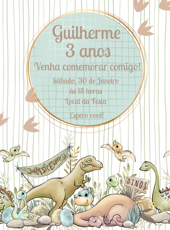 Convite Aniversário Dinossauro Fofo para Editar Online Convite Aniversário Dinossauro Fofo para Editar Online