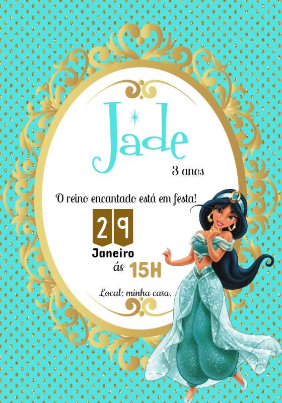 Convite Aniversário Princesa Jasmine para Editar Online Convite Aniversário Princesa Jasmine para Editar Online