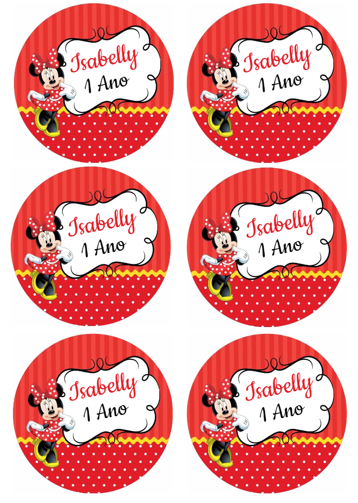 Tag Aniversário Minnie Vermelha para Editar Online Tag Aniversário Minnie Vermelha para Editar Online