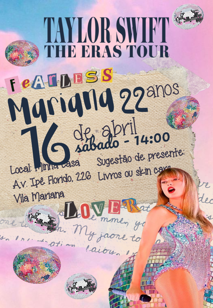 Convite Aniversário Taylor Swift The Eras Tour para Editar Online