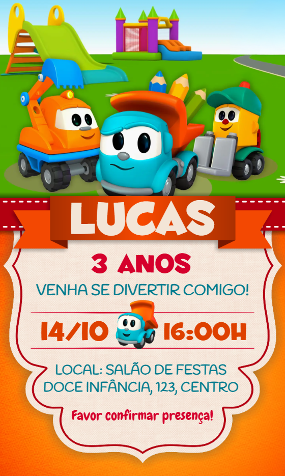 Convite de Aniversário Léo o Caminhão para Editar Online Convite de Aniversário Léo o Caminhão para Editar Online