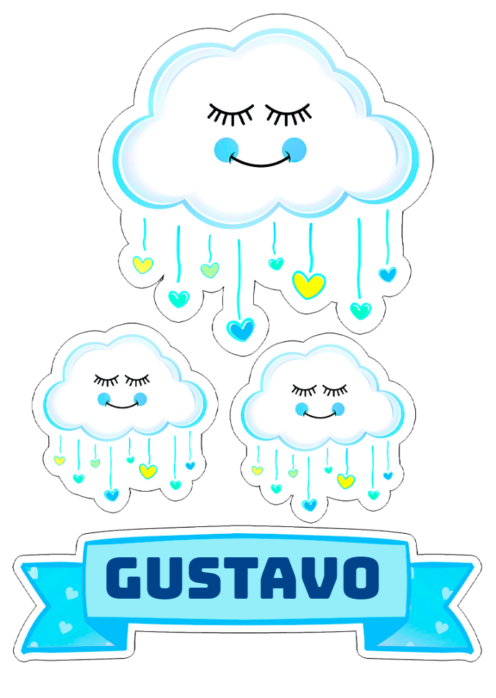 Topo de Bolo Chuva de Amor com Nuvens para Editar e Imprimir