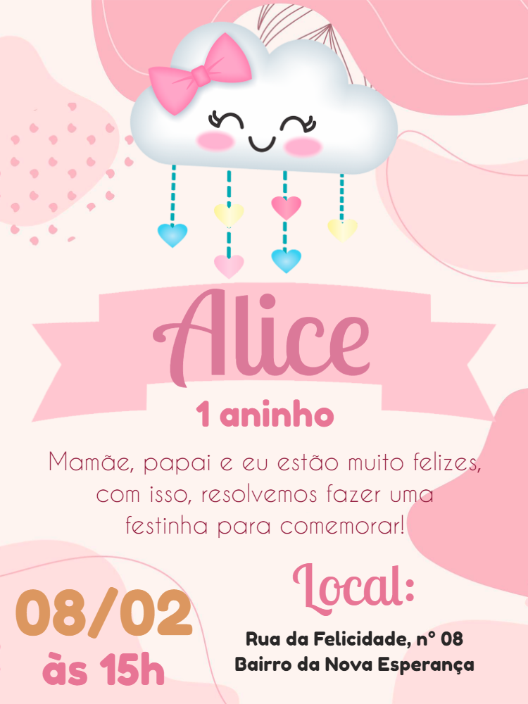 Convite Aniversário Chuva de Amor Nuvem Fofa para Editar Online Convite Aniversário Chuva de Amor Nuvem Fofa para Editar Online