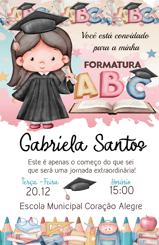 Convite Formatura ABC Menina Rosa para Editar Online Convite Formatura ABC Menina Rosa para Editar Online