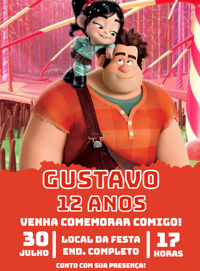 Convite de Aniversário Detona Ralph com Personagens para Editar Convite de Aniversário Detona Ralph com Personagens para Editar