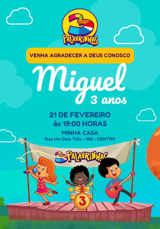 Convite Aniversário 3 Palavrinhas para Editar Online Convite Aniversário 3 Palavrinhas para Editar Online