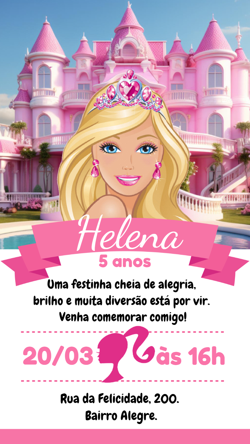 Convite de Aniversário Barbie e o Castelo para Editar Online Convite de Aniversário Barbie e o Castelo para Editar Online