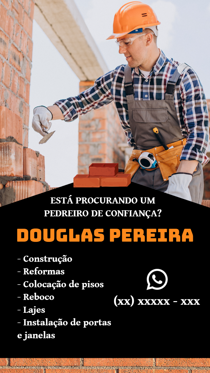 Cartão de Visita Pedreiro Editável para Divulgação Profissional Cartão de Visita Pedreiro Editável para Divulgação Profissional