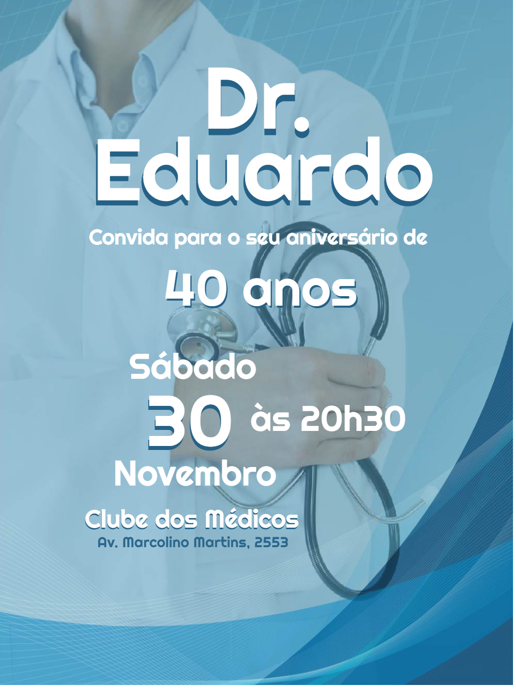 Convite de Aniversário Médico Elegante para Editar Online Convite de Aniversário Médico Elegante para Editar Online