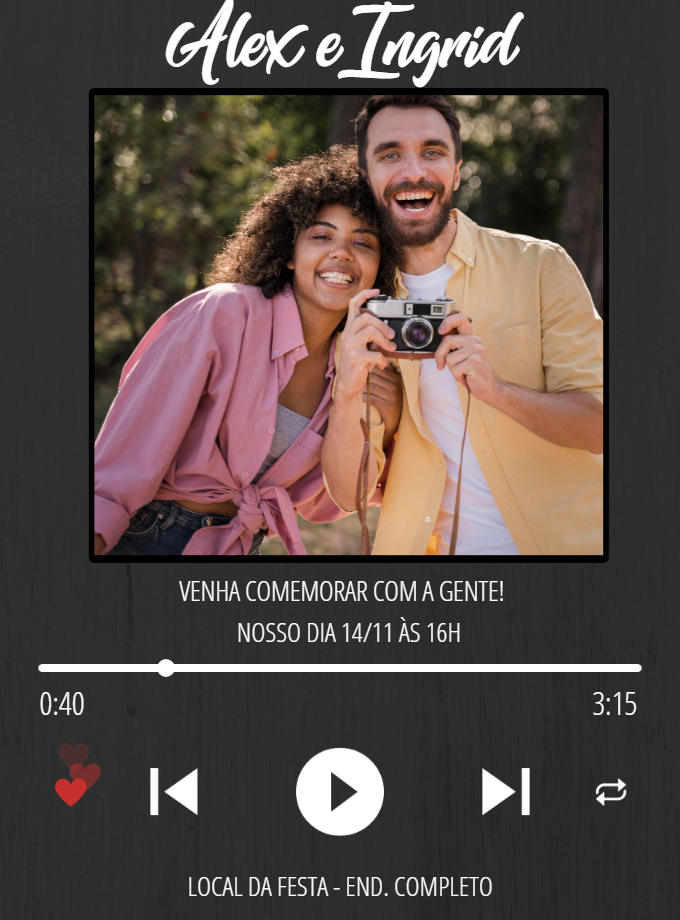 Convite Aniversário Duplo Casal Spotify com Foto para Editar Convite Aniversário Duplo Casal Spotify com Foto para Editar