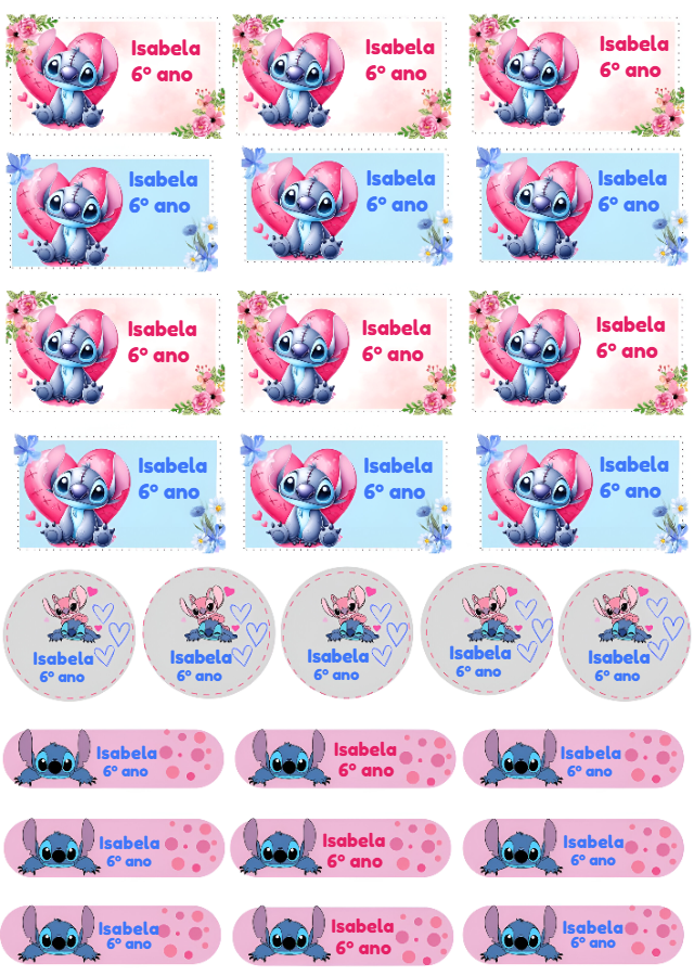 Etiqueta Escolar Stitch e Angel para Editar e Imprimir Etiqueta Escolar Stitch e Angel para Editar e Imprimir