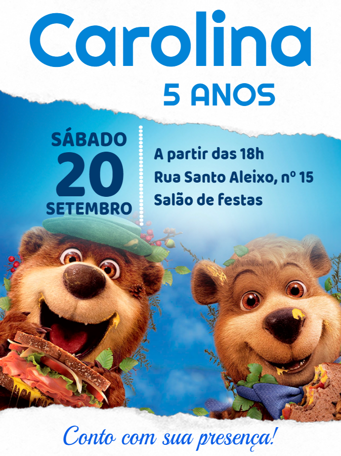 Convite de Aniversário Zé Colméia para Editar Online Convite de Aniversário Zé Colméia para Editar Online