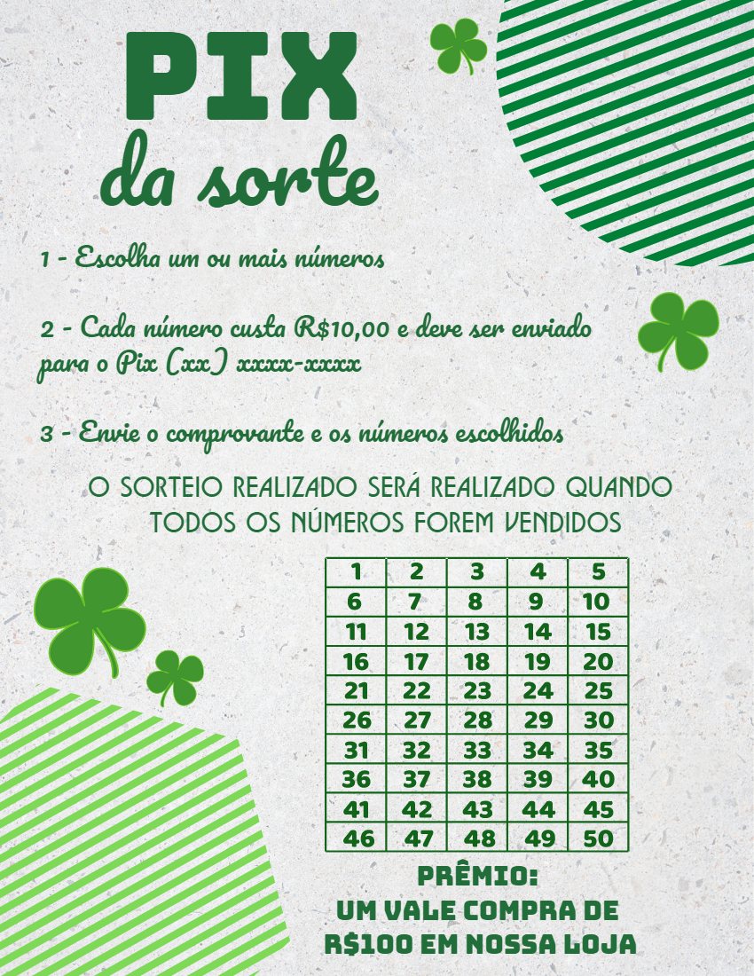 Rifa Pix da Sorte com Trevo para Editar Online Rifa Pix da Sorte com Trevo para Editar Online