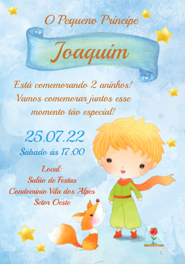 Convite Aniversário O Pequeno Príncipe para Editar Online Convite Aniversário O Pequeno Príncipe para Editar Online
