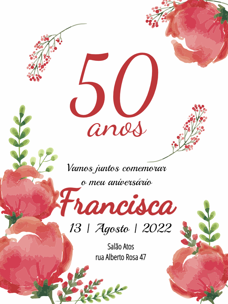 Convite Aniversário 50 Anos Floral para Editar Online Convite Aniversário 50 Anos Floral para Editar Online